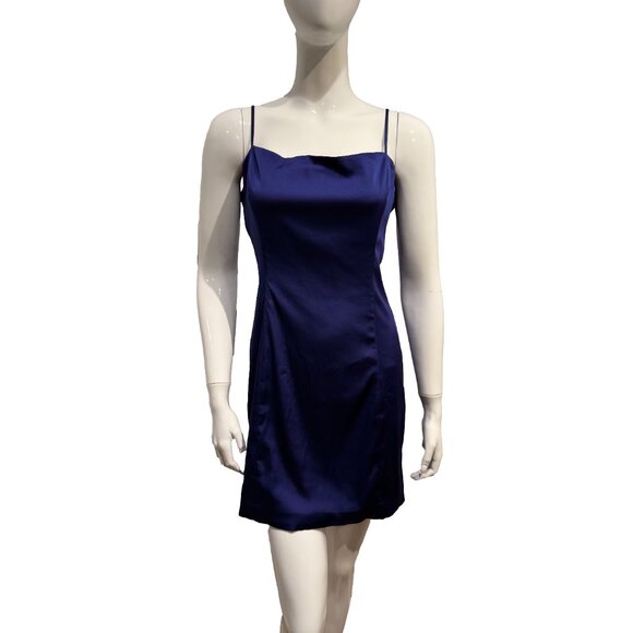 Aritzia Sunday Best Slip Dress Blue Mini Size 10 Spaghetti Strap Satin Look Blue - Picture 5 of 7